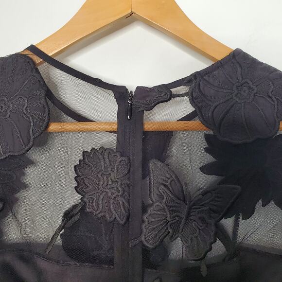 Milly Hannah Organza Belted Floral Embroidered Mini Dress Black Sheer Size 6 NEW - Picture 8 of 16